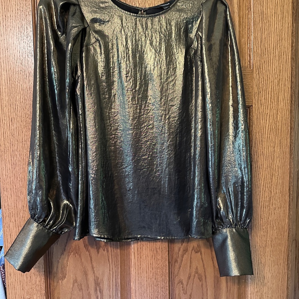 Express Boxy Green Puff Sleeve Blouse